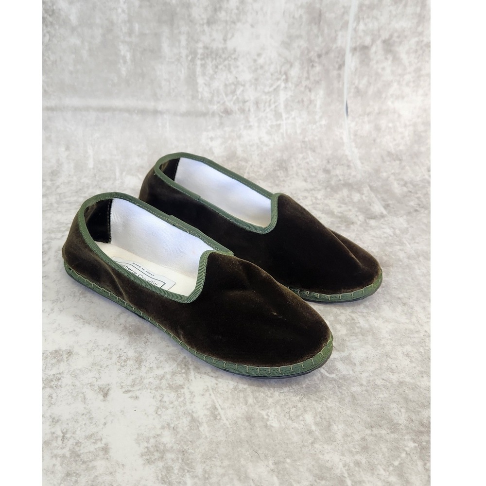 Drogheria Crivellini Velvet Slippers Womens 38 Olive Green Venetian Flats Luxury